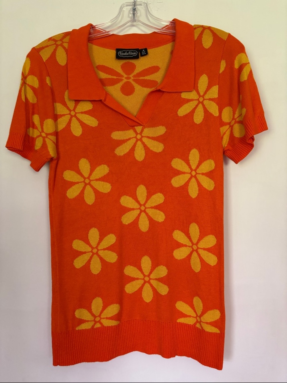 Voodoo Vixen Orange and Yellow Floral Polo Knit Top